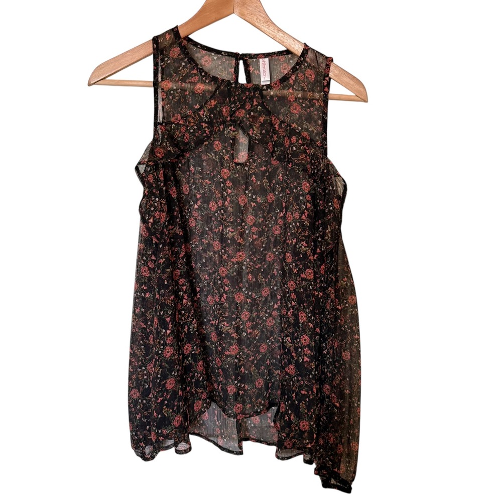 Xhilaration Floral Cold‎ Shoulder Blouse Womens Size M Black Pink Excellent Boho